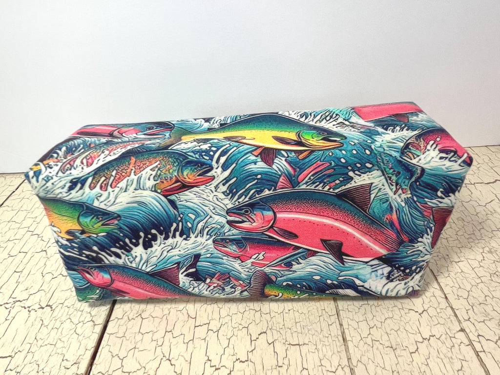 Neon Rainbows Zipper Pouch: Handmade Cotton Travel Organizer