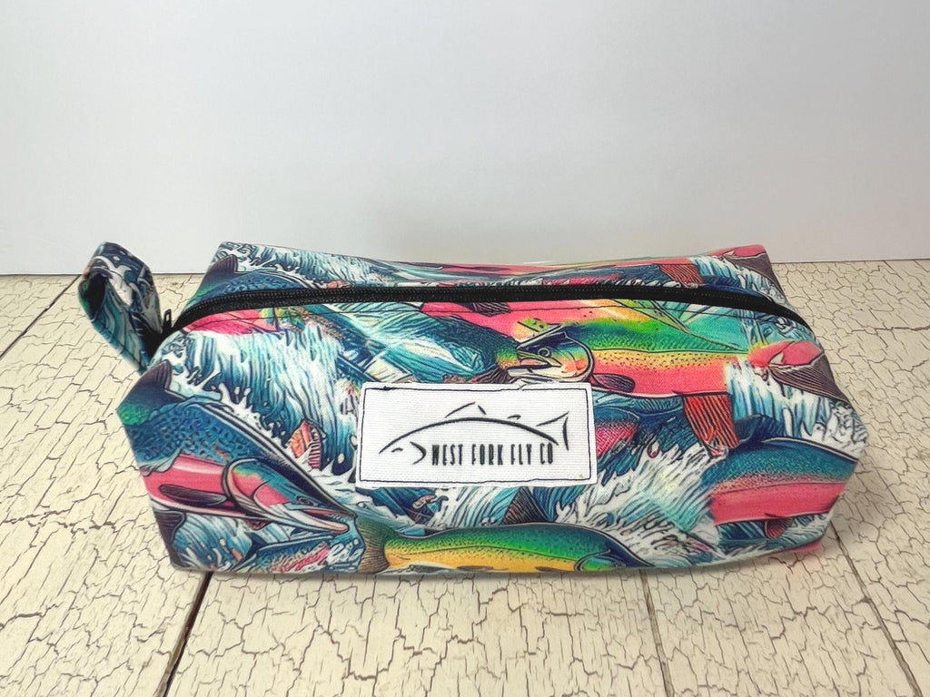 Neon Rainbows Zipper Pouch: Handmade Cotton Travel Organizer